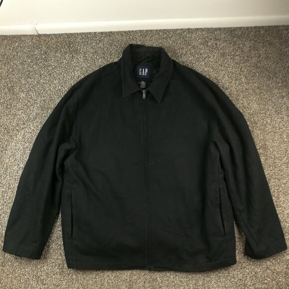 Vintage 2002 Gap Jacket Wool Quilted Insulated Full Zip Black Mens 2XL Y2K